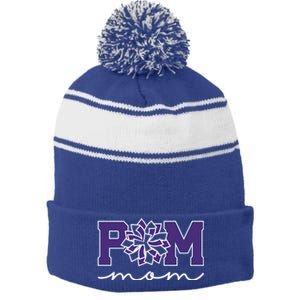 Pom Squad Mom For Dance Cheer Spirit Squad Purple Gift Stripe Pom Pom Beanie