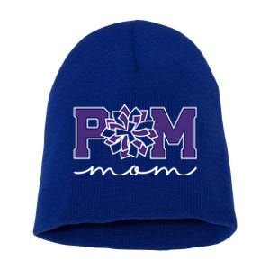 Pom Squad Mom For Dance Cheer Spirit Squad Purple Gift Short Acrylic Beanie