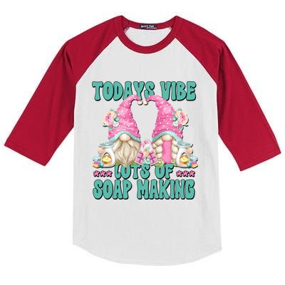 Pink Soap Maker Gnome Quote Todays Vibes Lots Of Soap Making Gift Kids Colorblock Raglan Jersey