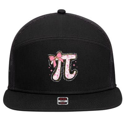 Pi Symbol Math Humor Mathematical Cute Pi Day Coquette Bow 7 Panel Mesh Trucker Snapback Hat