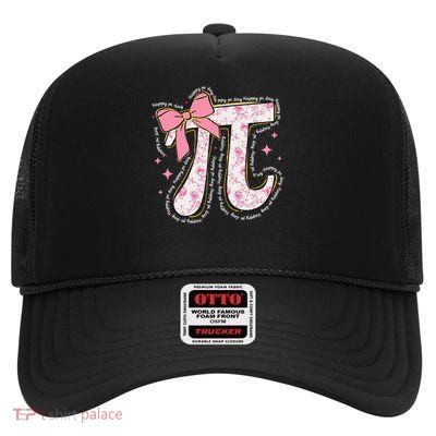 Pi Symbol Math Humor Mathematical Cute Pi Day Coquette Bow High Crown Mesh Back Trucker Hat