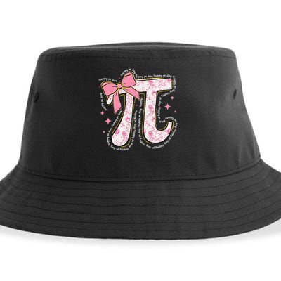 Pi Symbol Math Humor Mathematical Cute Pi Day Coquette Bow Sustainable Bucket Hat