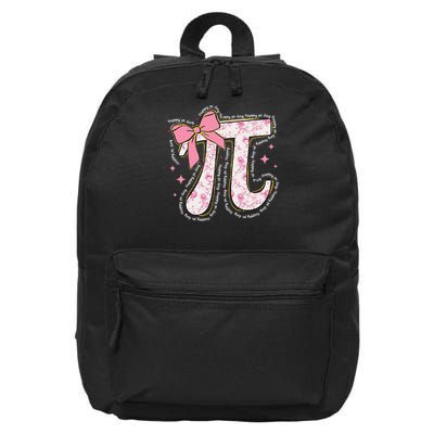 Pi Symbol Math Humor Mathematical Cute Pi Day Coquette Bow 16 in Basic Backpack