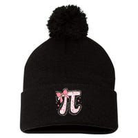 Pi Symbol Math Humor Mathematical Cute Pi Day Coquette Bow Pom Pom 12in Knit Beanie
