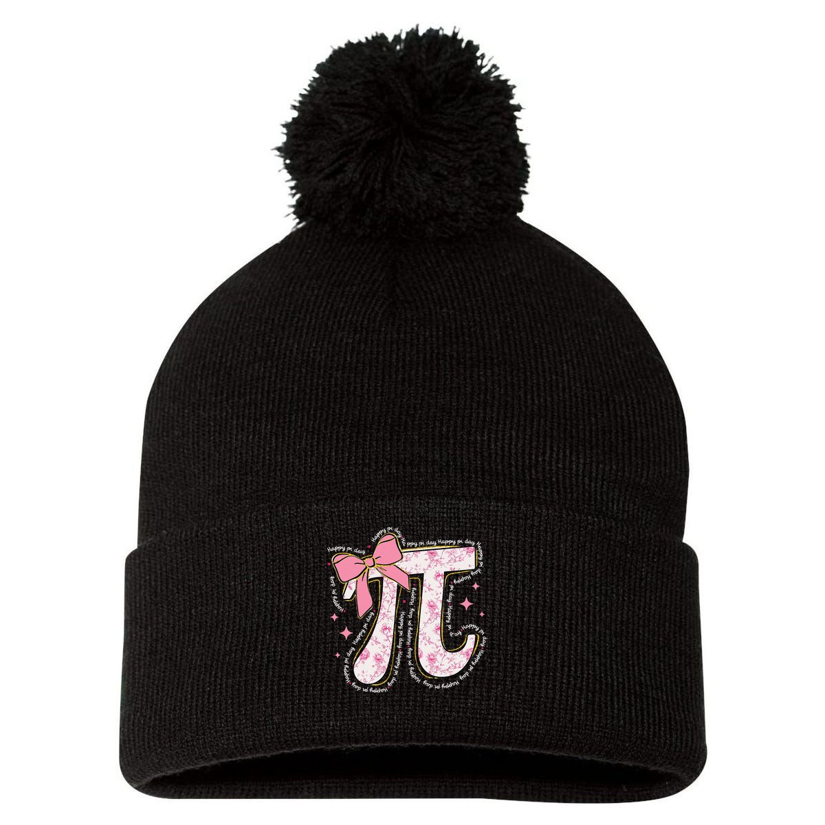 Pi Symbol Math Humor Mathematical Cute Pi Day Coquette Bow Pom Pom 12in Knit Beanie