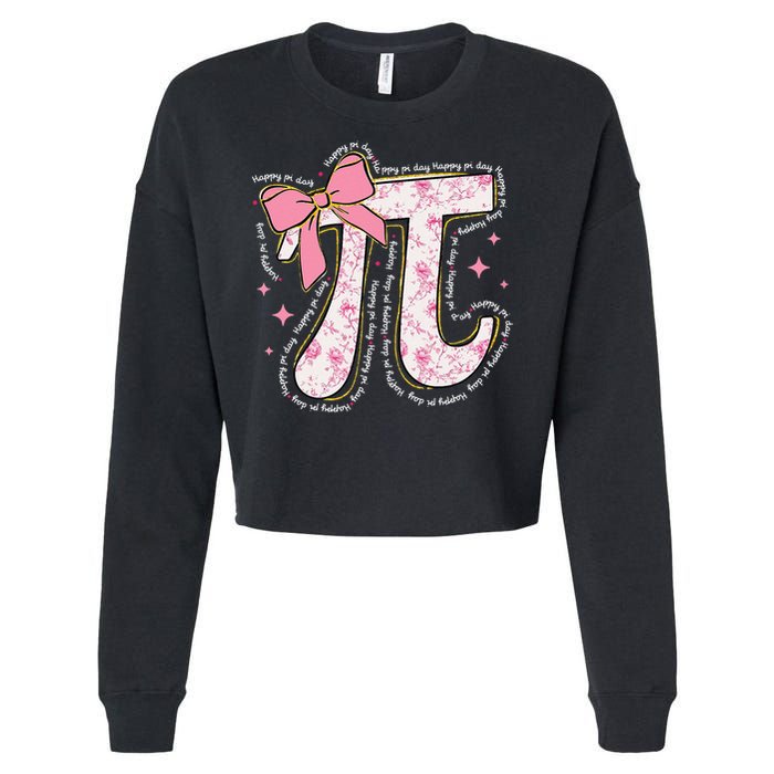 Pi Symbol Math Humor Mathematical Cute Pi Day Coquette Bow Cropped Pullover Crew