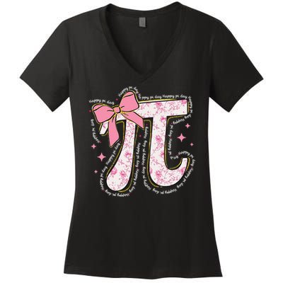Pi Symbol Math Humor Mathematical Cute Pi Day Coquette Bow Women's V-Neck T-Shirt