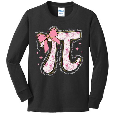 Pi Symbol Math Humor Mathematical Cute Pi Day Coquette Bow Kids Long Sleeve Shirt