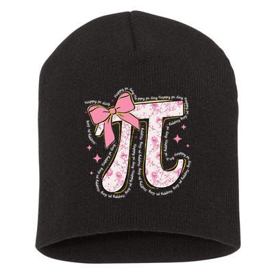 Pi Symbol Math Humor Mathematical Cute Pi Day Coquette Bow Short Acrylic Beanie