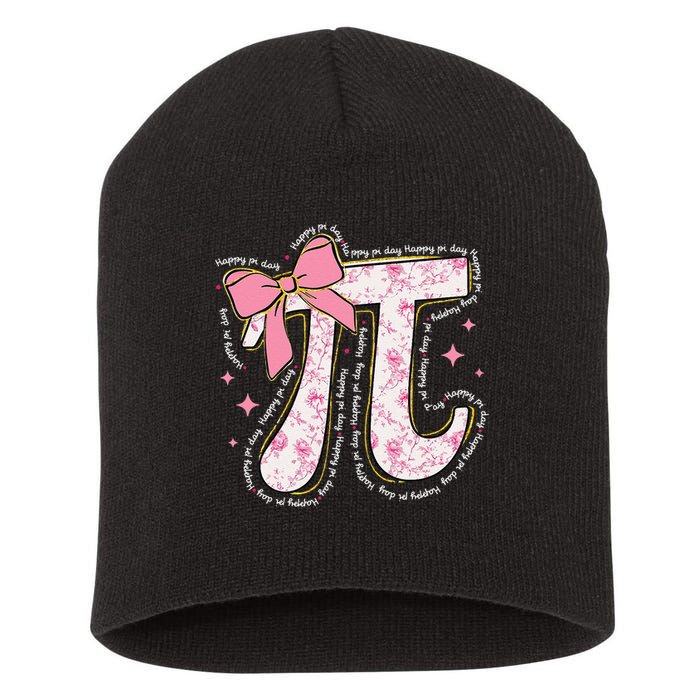 Pi Symbol Math Humor Mathematical Cute Pi Day Coquette Bow Short Acrylic Beanie
