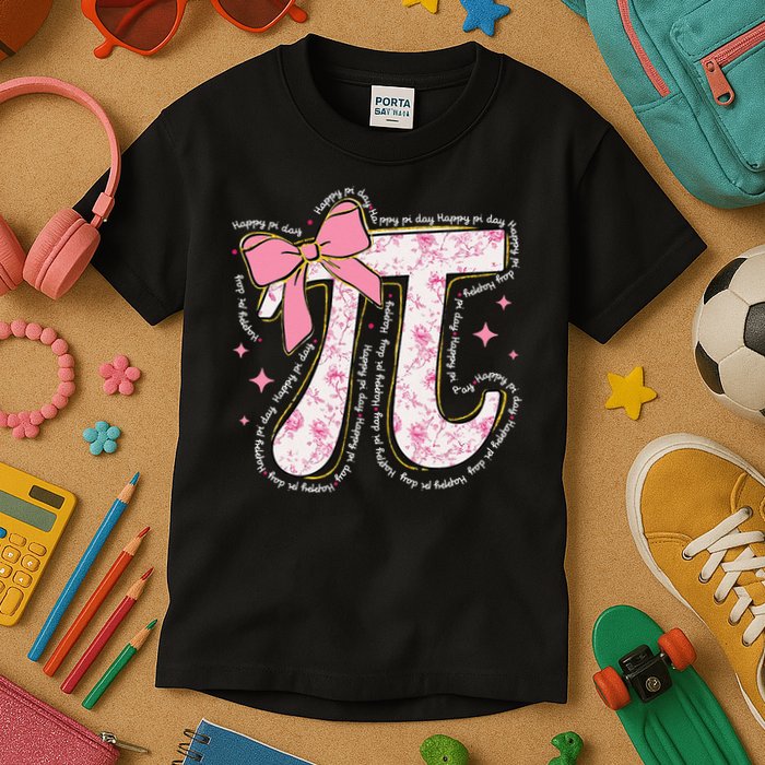 Pi Symbol Math Humor Mathematical Cute Pi Day Coquette Bow Kids T-Shirt