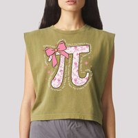 Pi Symbol Math Humor Mathematical Cute Pi Day Coquette Bow Garment-Dyed Women's Muscle Tee