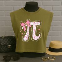 Pi Symbol Math Humor Mathematical Cute Pi Day Coquette Bow Garment-Dyed Women's Muscle Tee