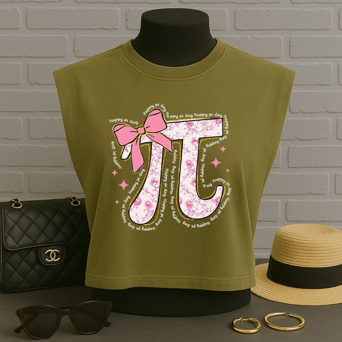 Pi Symbol Math Humor Mathematical Cute Pi Day Coquette Bow Garment-Dyed Women's Muscle Tee