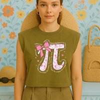 Pi Symbol Math Humor Mathematical Cute Pi Day Coquette Bow Garment-Dyed Women's Muscle Tee