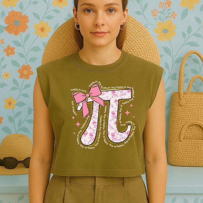Pi Symbol Math Humor Mathematical Cute Pi Day Coquette Bow Garment-Dyed Women's Muscle Tee
