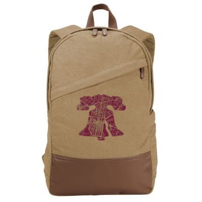 Philadelphia Street Map Liberty Bell Vintage Maroon Cotton Canvas Backpack