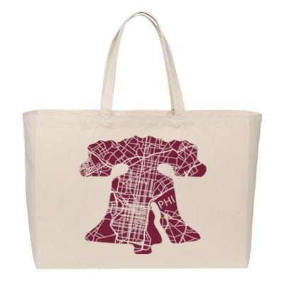 Philadelphia Street Map Liberty Bell Vintage Maroon Cotton Canvas Jumbo Tote