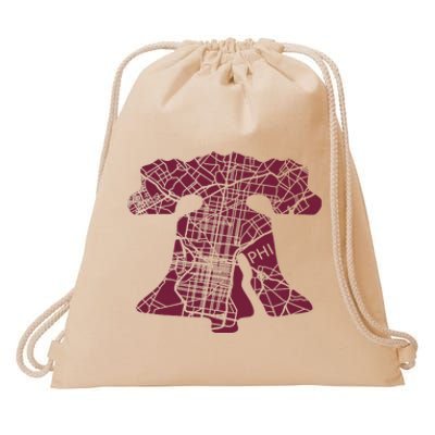 Philadelphia Street Map Liberty Bell Vintage Maroon Drawstring Bag