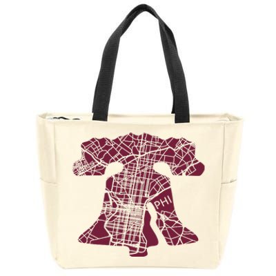 Philadelphia Street Map Liberty Bell Vintage Maroon Zip Tote Bag