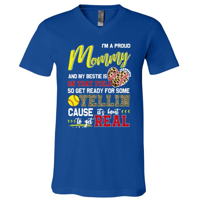 Proud Softball Mommy Softball Family Matching Cool Gift V-Neck T-Shirt