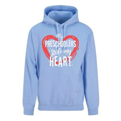 Preschoolers Stole My Heart Valentines Day Preschool Teacher Gift Unisex Surf Hoodie