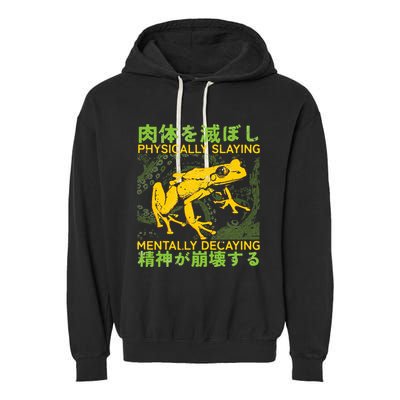Physically Slaying Mentally Decaying Funny Amphibian Frog Garment-Dyed Fleece Hoodie