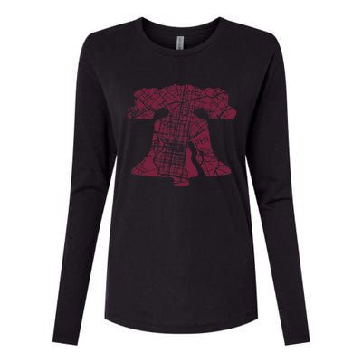 Philadelphia Street Map Liberty Bell Vintage Maroon Womens Cotton Relaxed Long Sleeve T-Shirt