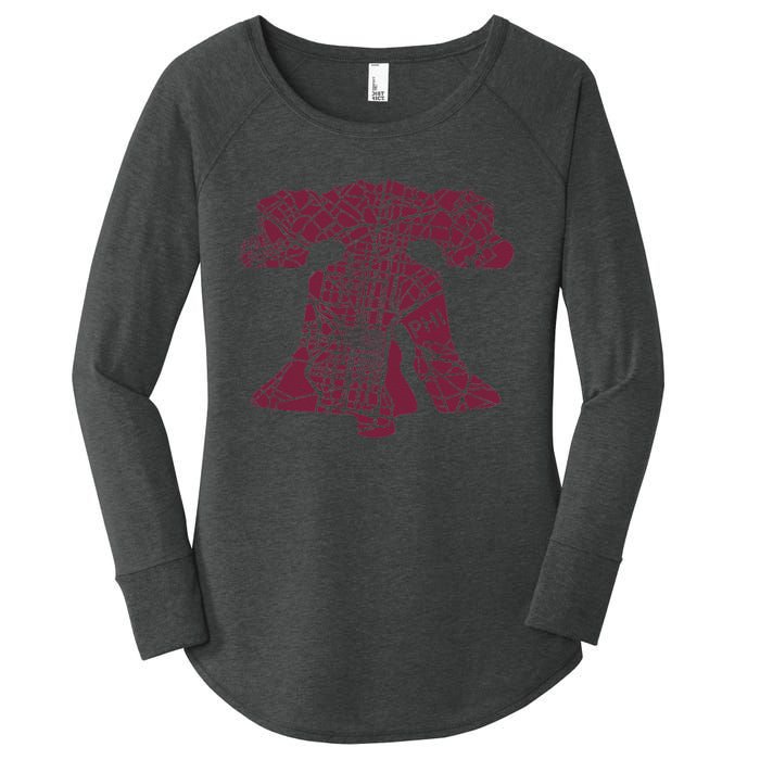 Philadelphia Street Map Liberty Bell Vintage Maroon Women's Perfect Tri Tunic Long Sleeve Shirt