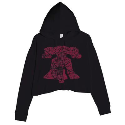 Philadelphia Street Map Liberty Bell Vintage Maroon Crop Fleece Hoodie