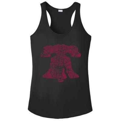 Philadelphia Street Map Liberty Bell Vintage Maroon Ladies PosiCharge Competitor Racerback Tank