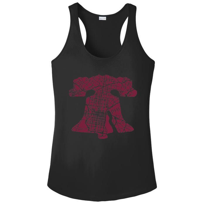 Philadelphia Street Map Liberty Bell Vintage Maroon Ladies PosiCharge Competitor Racerback Tank