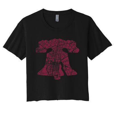 Philadelphia Street Map Liberty Bell Vintage Maroon Women's Crop Top Tee