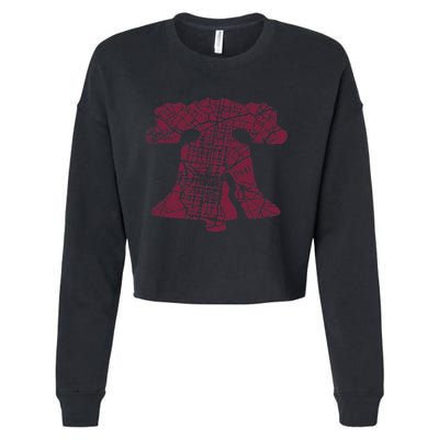 Philadelphia Street Map Liberty Bell Vintage Maroon Cropped Pullover Crew