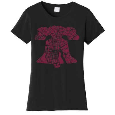 Philadelphia Street Map Liberty Bell Vintage Maroon Women's T-Shirt