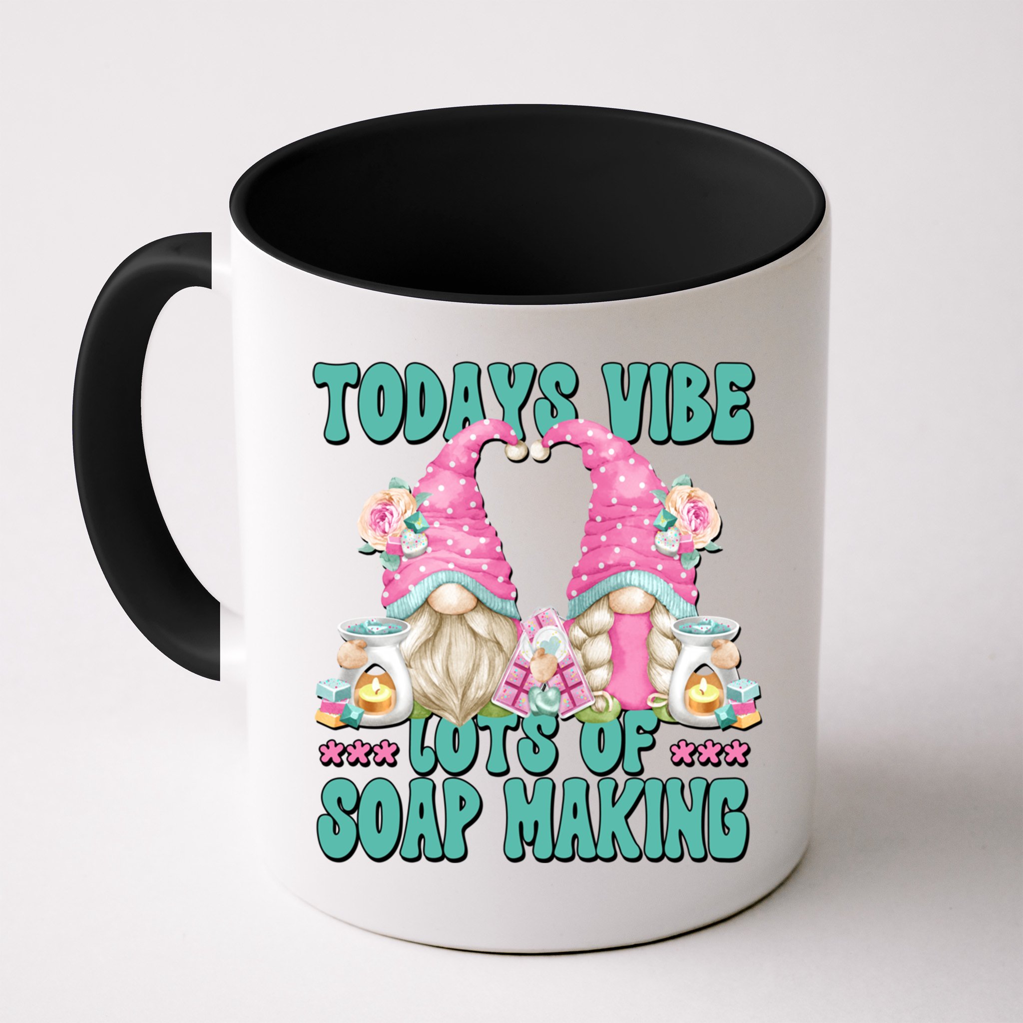 Pink Soap Maker Gnome Quote Todays Vibes Lots Of Soap Making Funny Gift Mug
