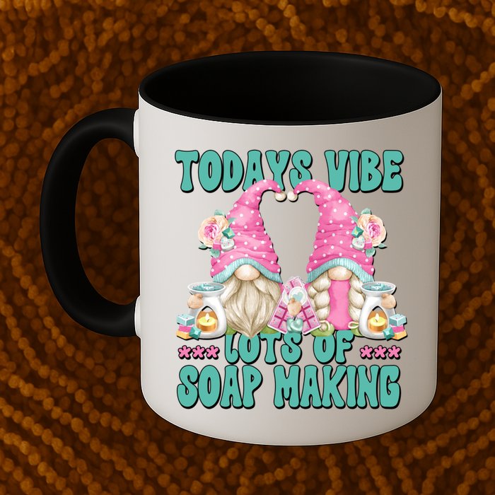 Pink Soap Maker Gnome Quote Todays Vibes Lots Of Soap Making Funny Gift Mug