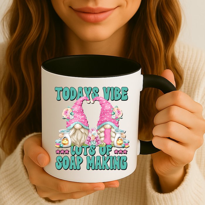 Pink Soap Maker Gnome Quote Todays Vibes Lots Of Soap Making Funny Gift Mug