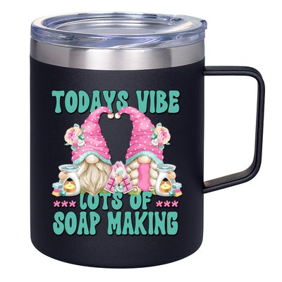 Pink Soap Maker Gnome Quote Todays Vibes Lots Of Soap Making Funny Gift 12oz Stainless Steel Coffee Mug