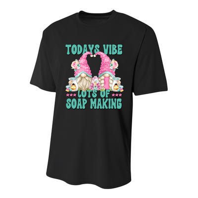 Pink Soap Maker Gnome Quote Todays Vibes Lots Of Soap Making Funny Gift Youth Performance Sprint T-Shirt