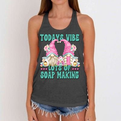 Pink Soap Maker Gnome Quote Todays Vibes Lots Of Soap Making Funny Gift Women's Knotted Racerback Tank