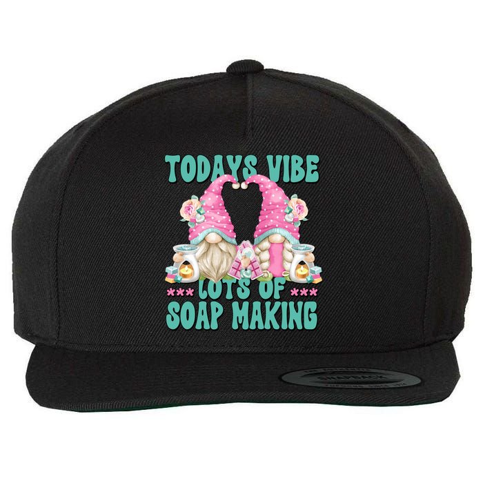 Pink Soap Maker Gnome Quote Todays Vibes Lots Of Soap Making Funny Gift Wool Snapback Cap