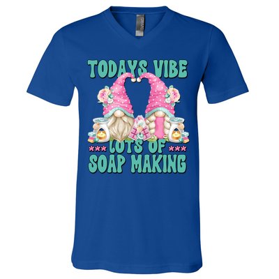 Pink Soap Maker Gnome Quote Todays Vibes Lots Of Soap Making Funny Gift V-Neck T-Shirt