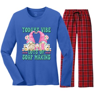 Pink Soap Maker Gnome Quote Todays Vibes Lots Of Soap Making Funny Gift Women's Long Sleeve Flannel Pajama Set 