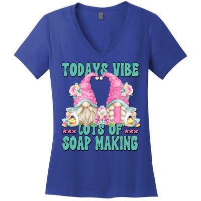 Pink Soap Maker Gnome Quote Todays Vibes Lots Of Soap Making Funny Gift Women's V-Neck T-Shirt