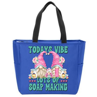 Pink Soap Maker Gnome Quote Todays Vibes Lots Of Soap Making Funny Gift Zip Tote Bag
