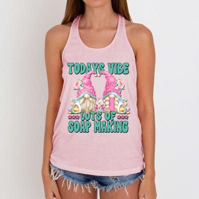 Pink Soap Maker Gnome Quote Todays Vibes Lots Of Soap Making Funny Gift Women's Knotted Racerback Tank