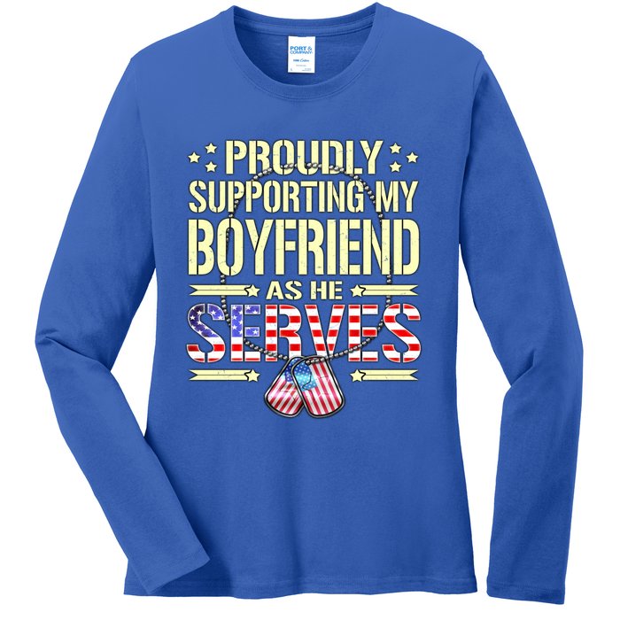 Proudly Supporting My Friend As He Serves Army Friend Meaningful Gift Ladies Long Sleeve Shirt