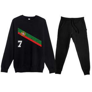 Portugal Soccer Number 7 Portugese Football Sports Lover Fan Premium Crewneck Sweatsuit Set