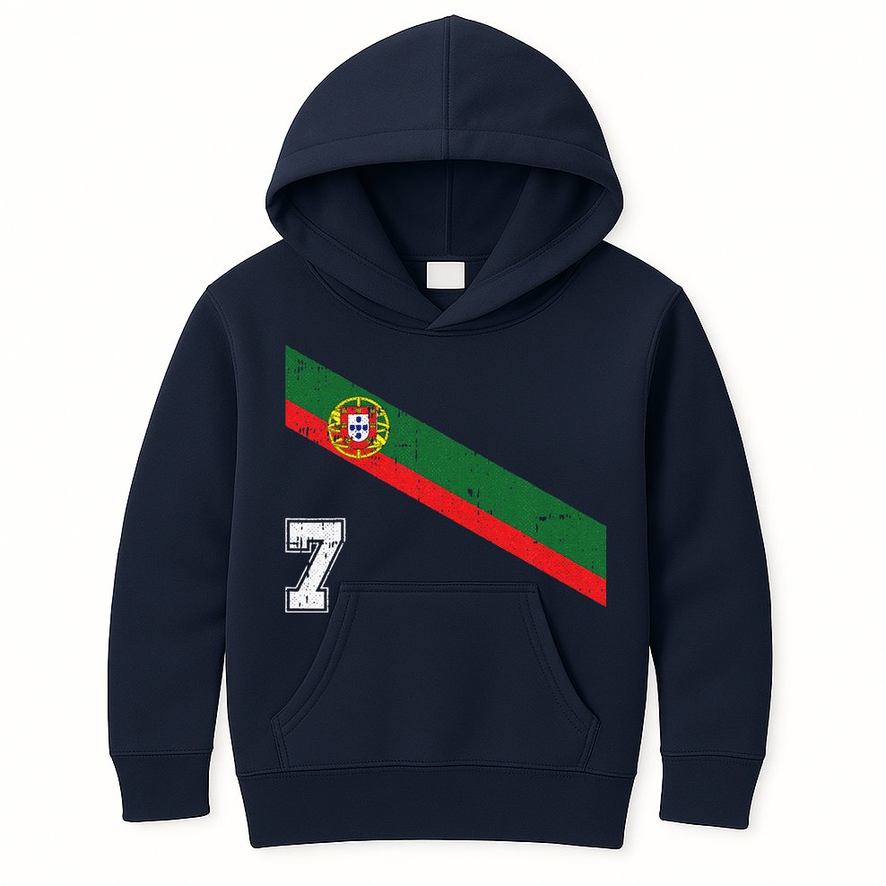 Portugal Soccer Number 7 Portugese Football Sports Lover Fan Kids Hoodie